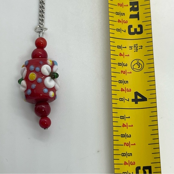 Handcrafted Red Floral Glass W Coral Silver Earrings NWT - Picture 5 of 6